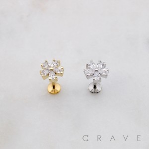 ROUND 5 PETALS CZ FLOWER THEADLESS (PUSH IN) 316L SURGICAL STEEL LABRET SET